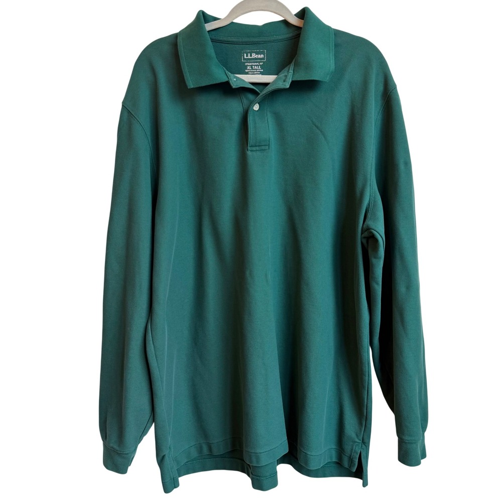 L.L. Bean Polo Men's XLT Green Cotton Long‎ Sleeve Outdoors
